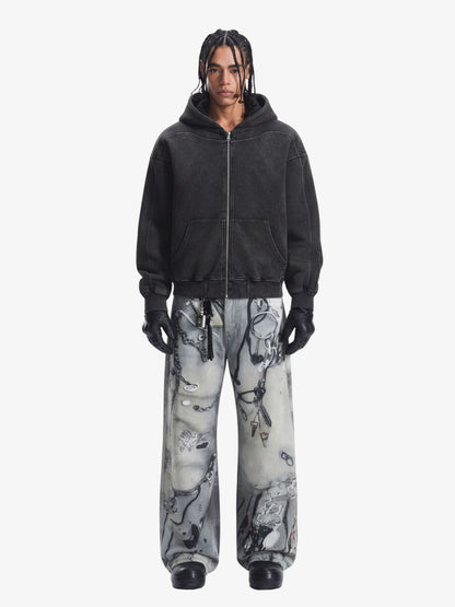 Abstract 3D Digital Print Wide-Leg Jeans