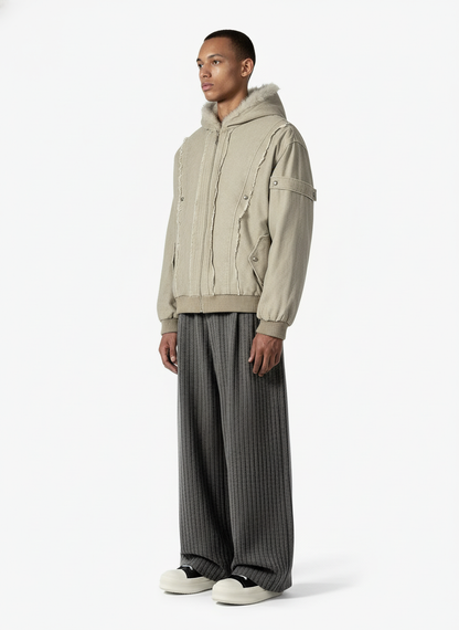 Retro Wool Blend Pleated Baggy Trousers 