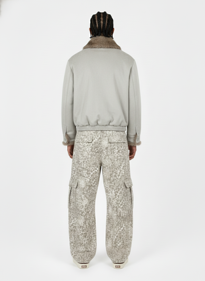 Vintage Suede Faux Fur Lined Aviator Bomber Jacket 