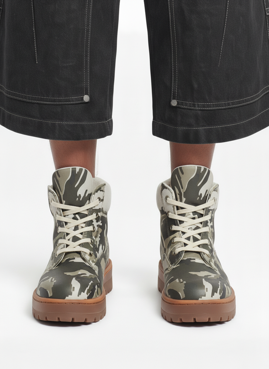 Camo Print Lace Up Chunky Ankle Boots - 2597 
