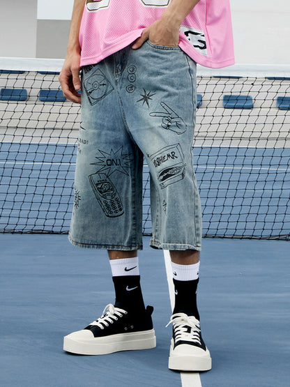 Retro Fun Graffiti Denim Jorts 