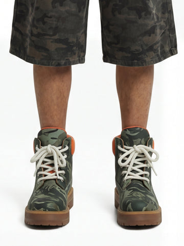 Camo Print Lace Up Chunky Ankle Boots - 2597 