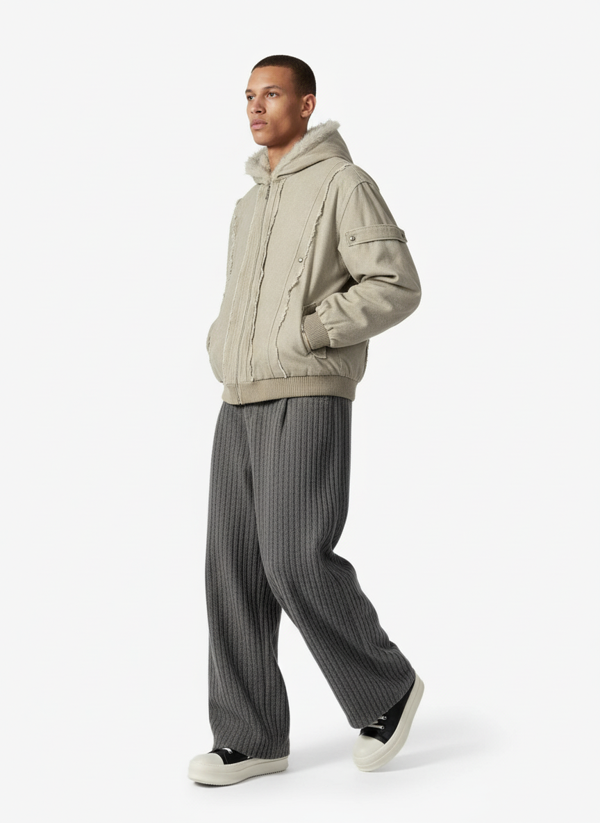 Retro Washed Fleece-lined Hooded Work Jacket 