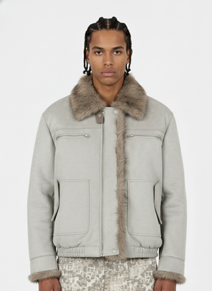 Vintage Suede Faux Fur Lined Aviator Bomber Jacket 