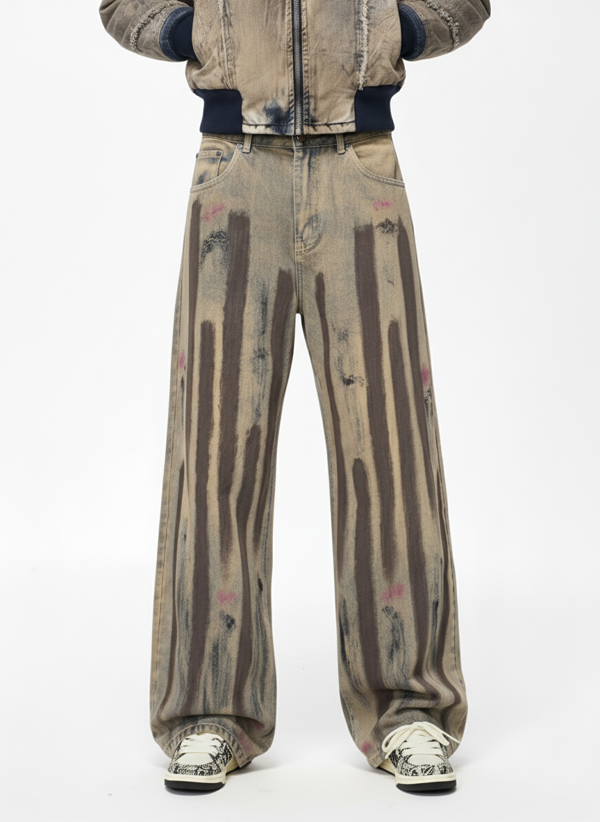 Retro Washed Brushstroke Baggy Jeans 