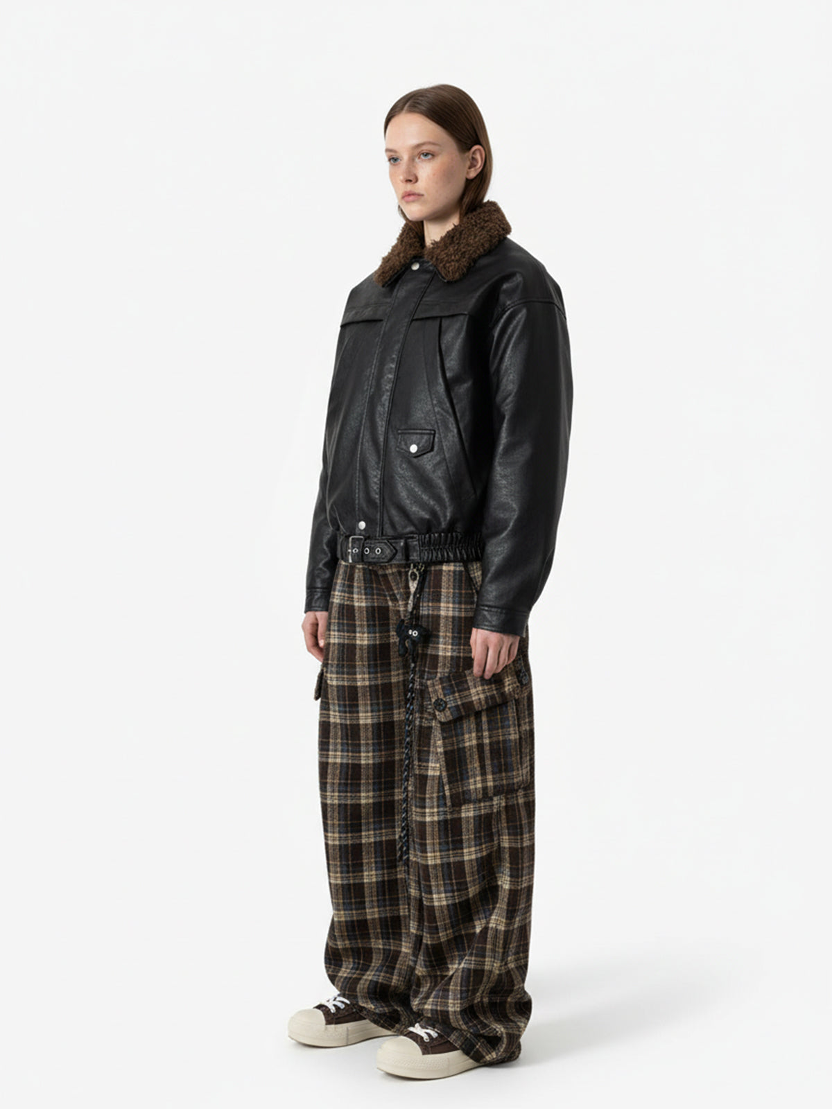 Vintage Plaid Pleated Multi-Pocket Cargo Casual Pants - 2524 