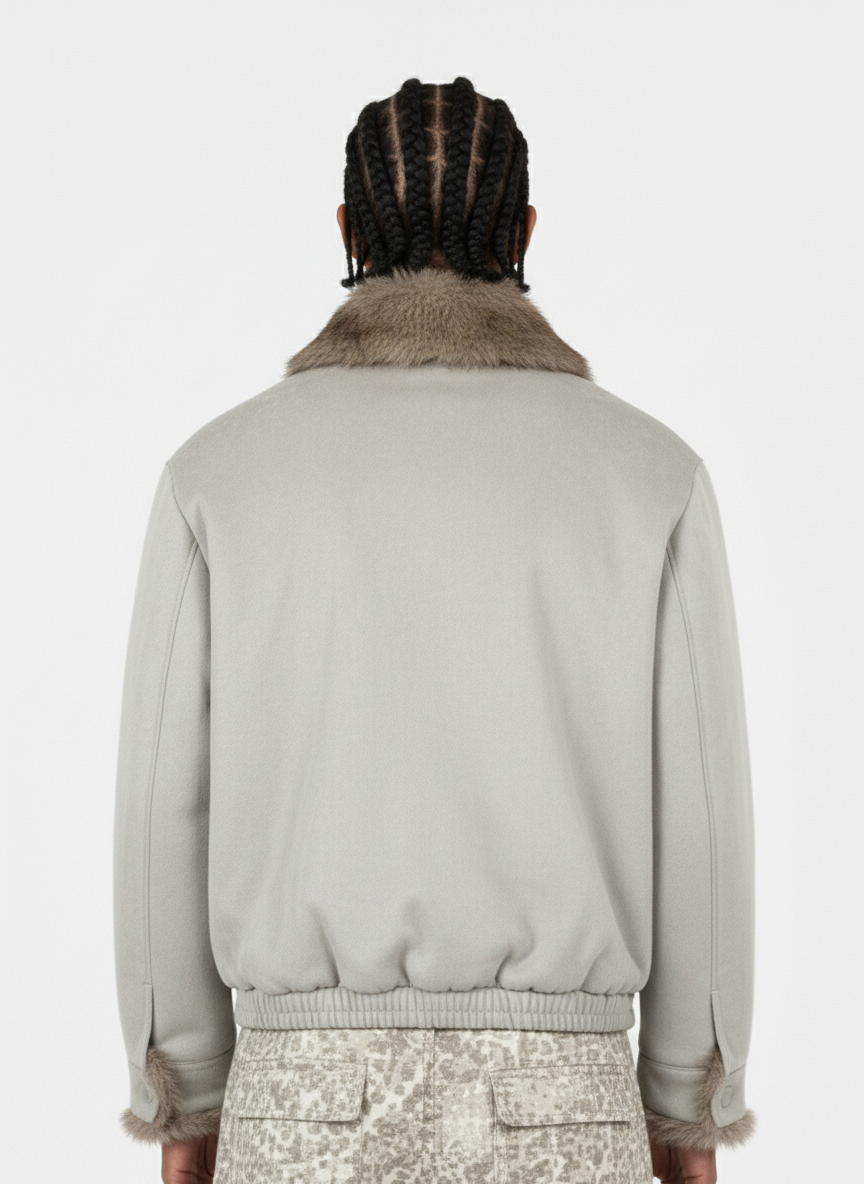 Vintage Suede Faux Fur Lined Aviator Bomber Jacket 