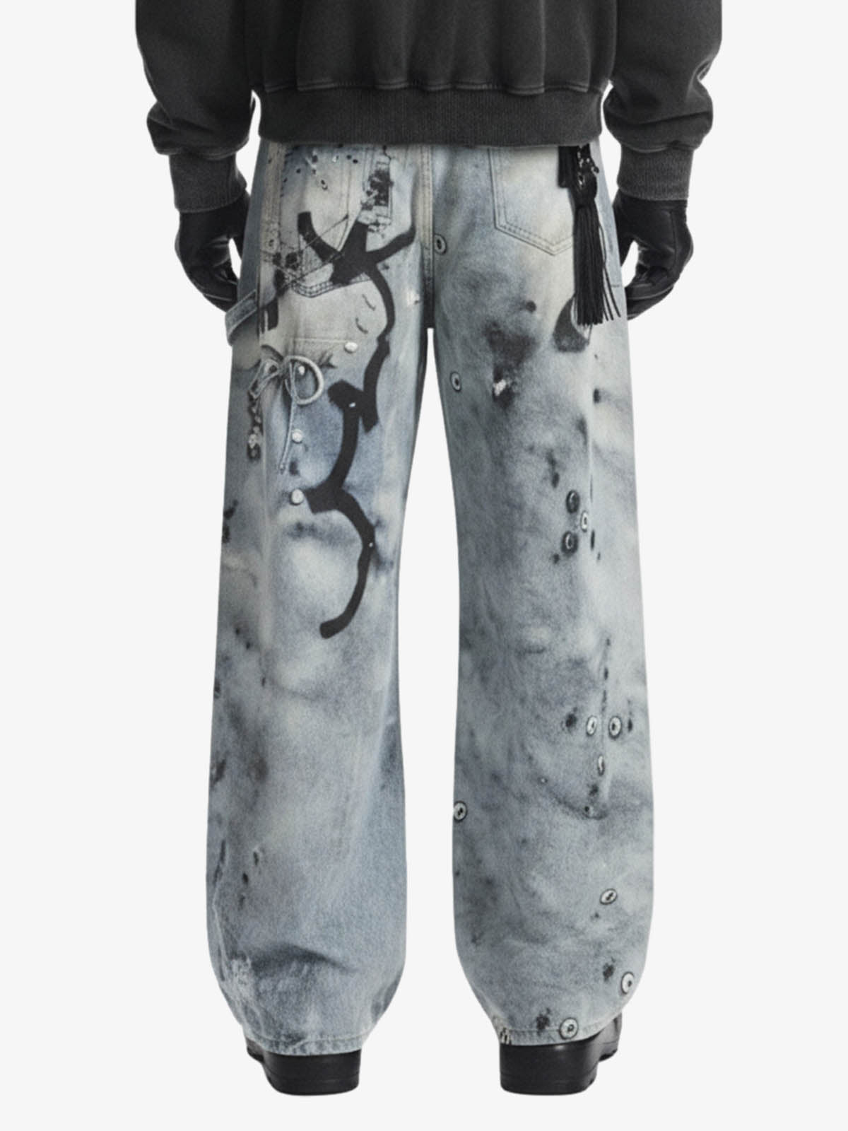 Abstract 3D Digital Print Wide-Leg Jeans