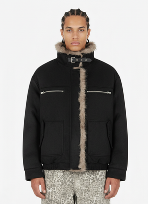 Vintage Suede Faux Fur Lined Aviator Bomber Jacket 