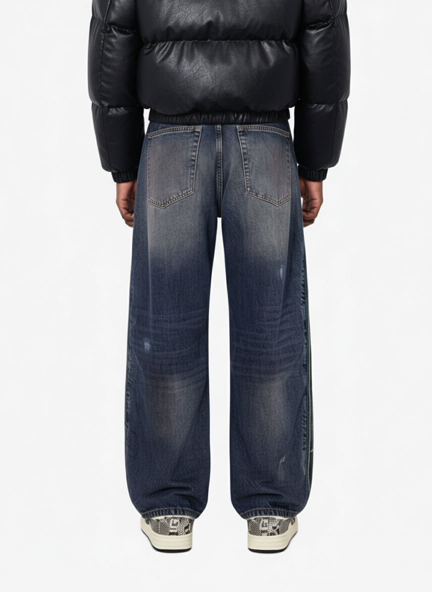 Side Zipper Spliced Distressed Wide-Leg Jeans 