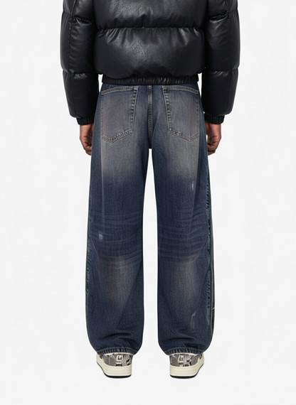 Side Zipper Spliced Distressed Wide-Leg Jeans 