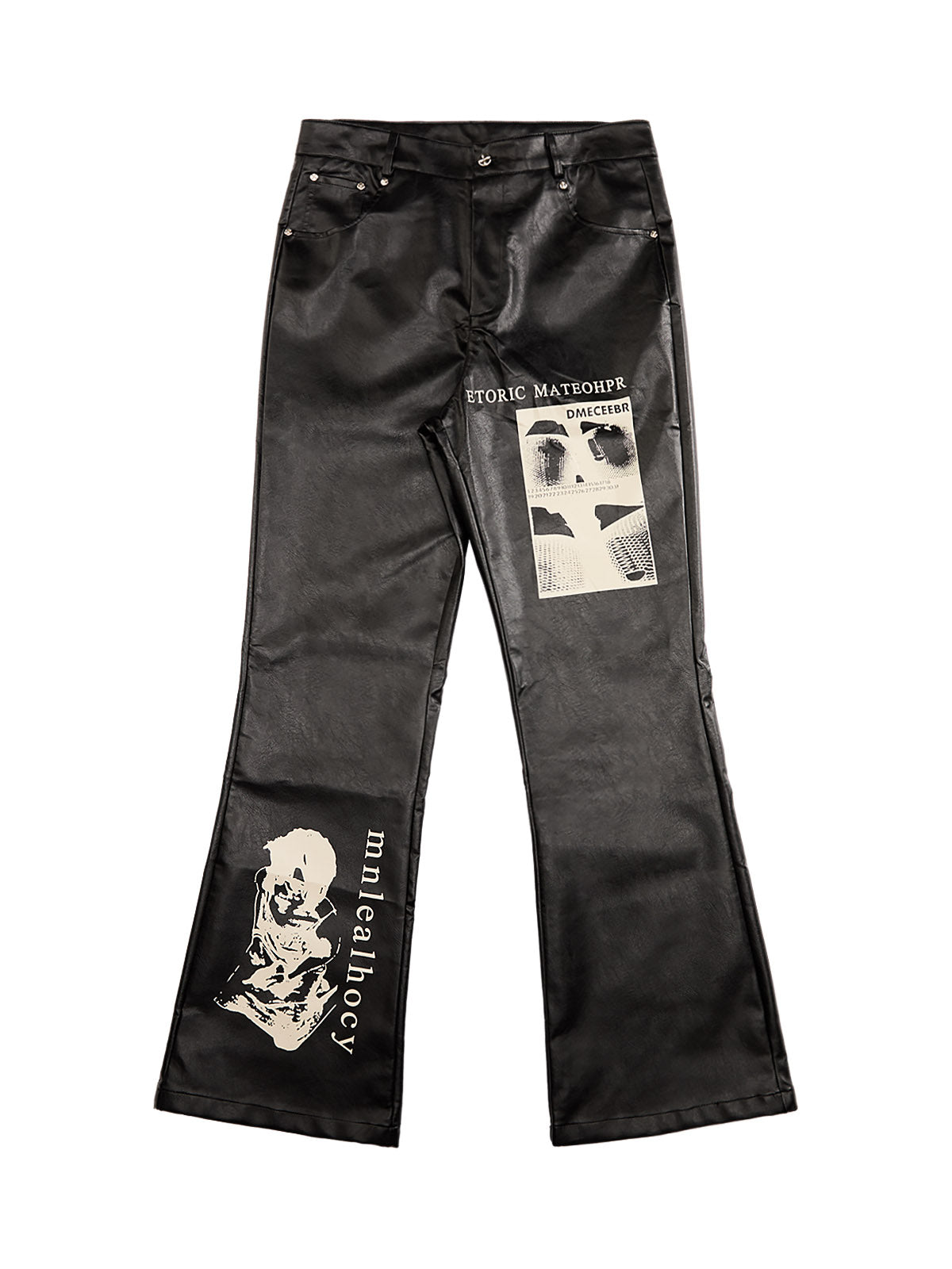 Gothic Flared Print PU Leather Pants