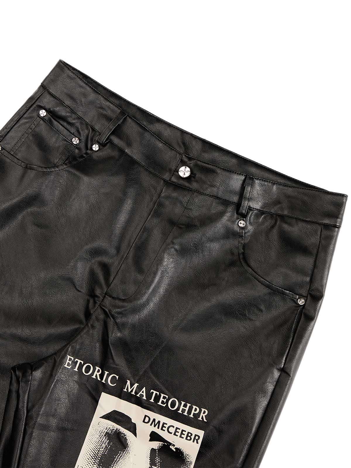 Gothic Flared Print PU Leather Pants