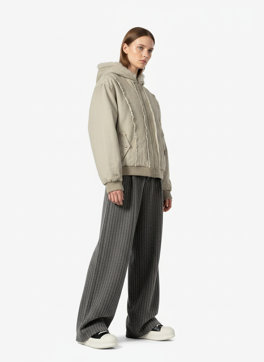 Retro Wool Blend Pleated Baggy Trousers 