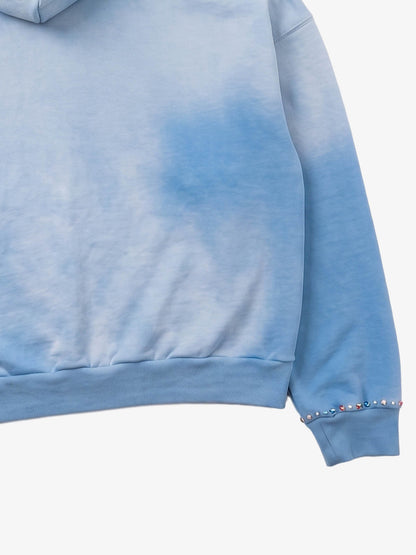 Gradient Washed Distressed Rhinestone And Pearl Hoodie