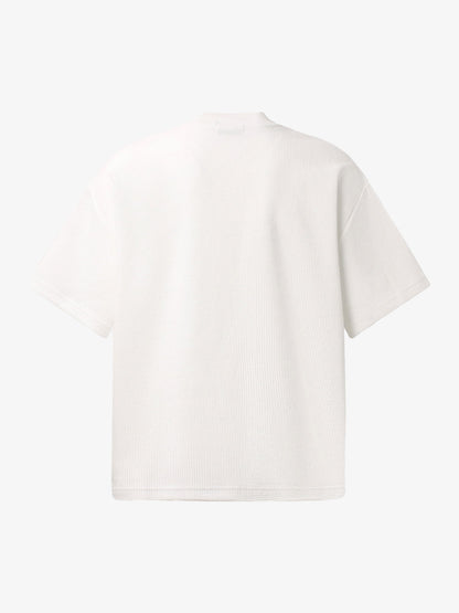 Cotton Oversized Graphic T-Shirt with Newspaper Print and Metal Eyelets 