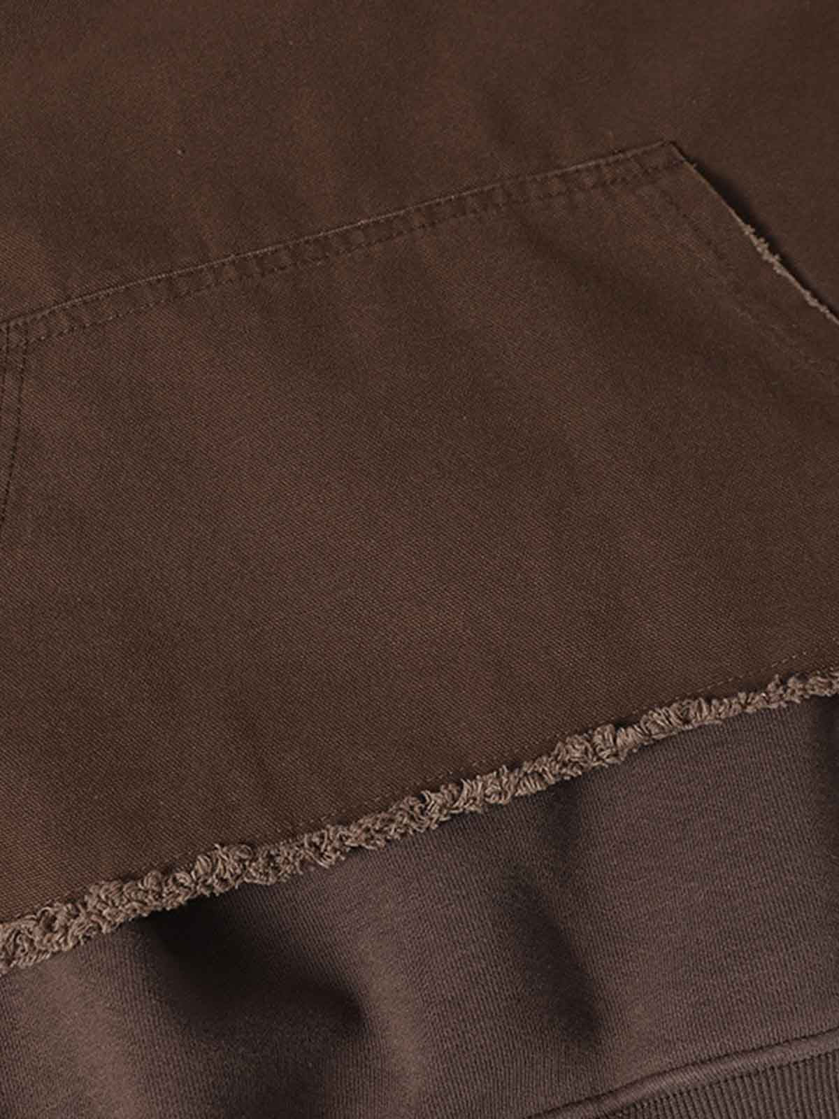 Distressed Patchwork Raw-Edge Layered-Hem Fleece Hoodie 