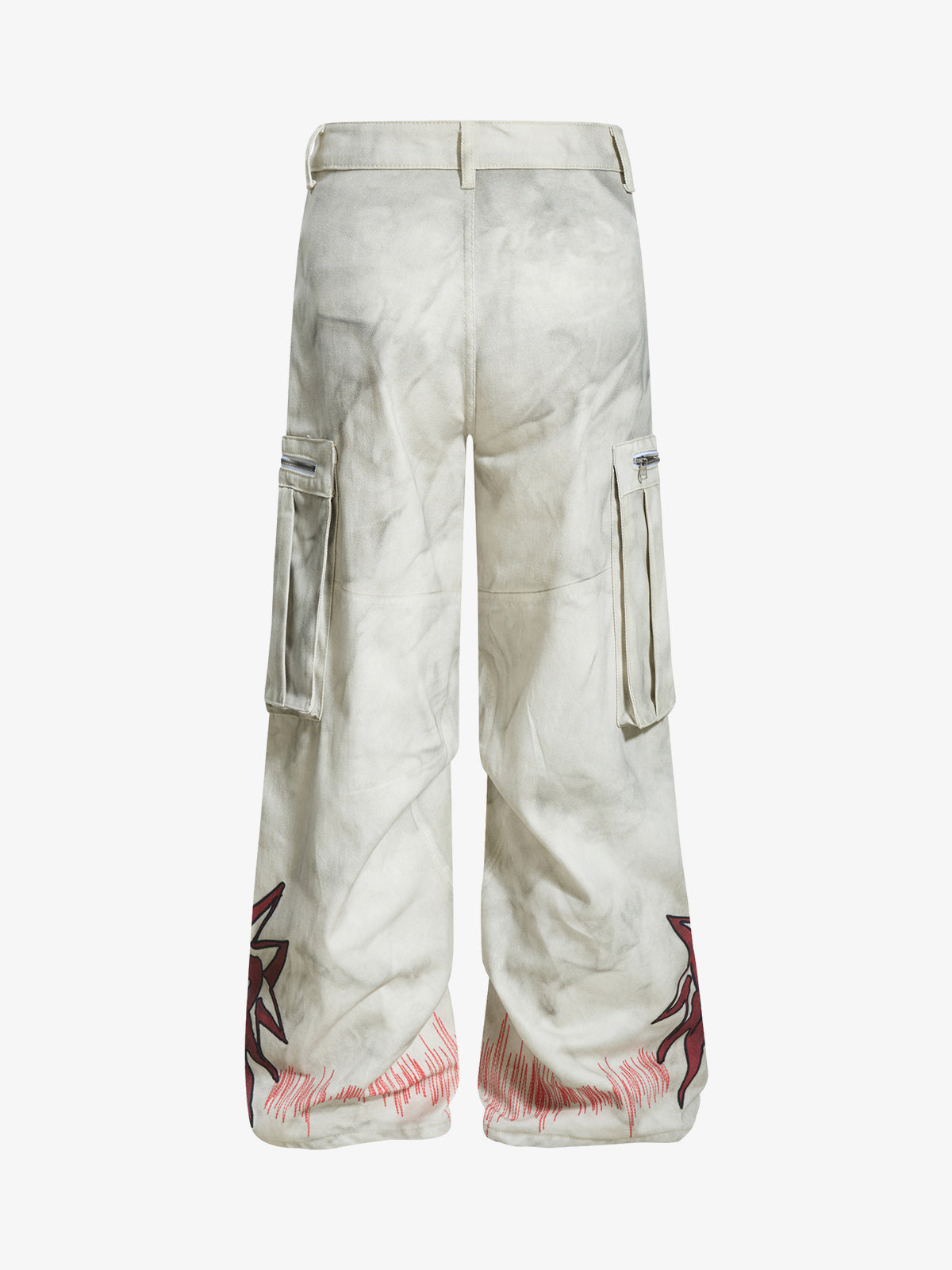 Stylish Wide-Leg Cargo Pants with Unique Embroidery and Zipper Accents 
