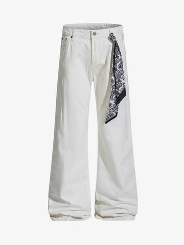 Bandana Accent Cream Flare Pants 
