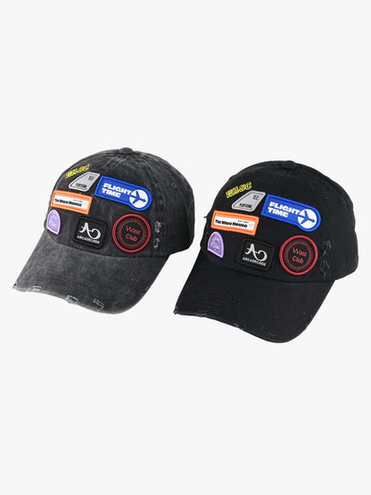 Vintage Distressed Washed Multiple Embroidered Patchwork Baseball Cap 