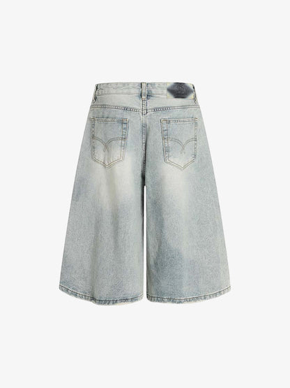 Light Wash Denim Wide Leg Bermuda Shorts for Women High Waist Casual Summer Style 