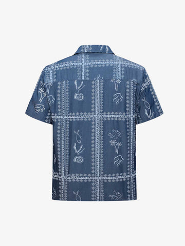 Blue Paisley Camp Collar Boxy Shirt 