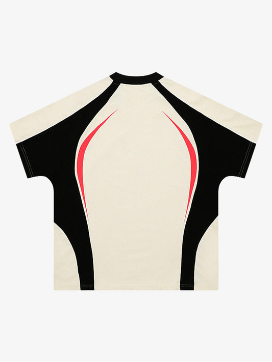 Contrast Color Stitching V-neck Short-sleeved T-shirt 