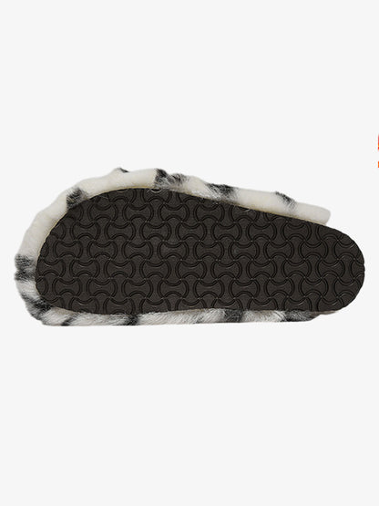 Abstract Spotted Faux Fur Buckle Clogs