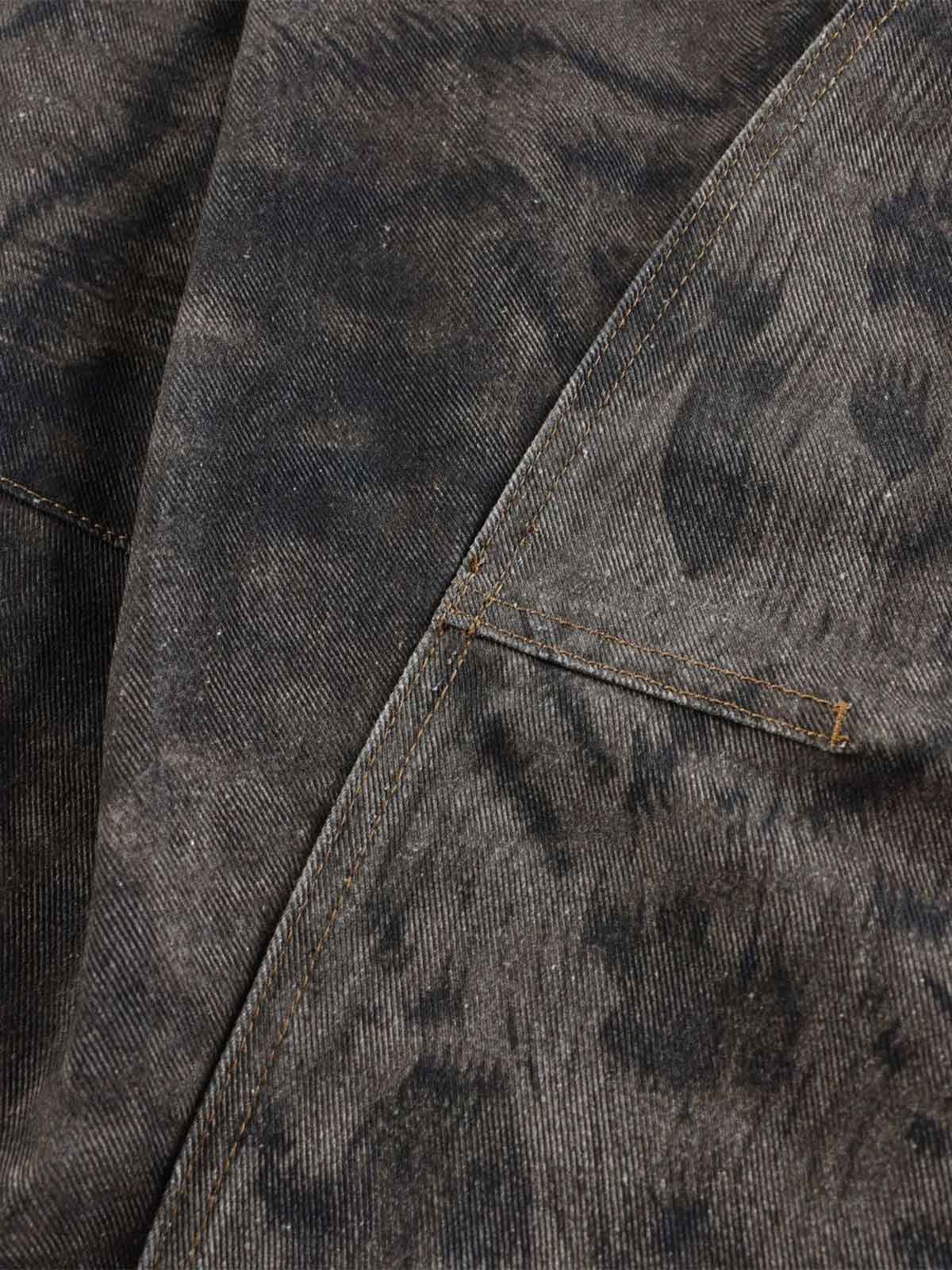 Leopard Patchwork Double-Button Curved-Leg Jeans