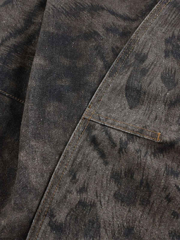 Leopard Patchwork Double-Button Curved-Leg Jeans