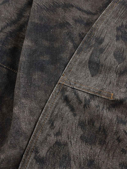 Leopard Patchwork Double-Button Curved-Leg Jeans