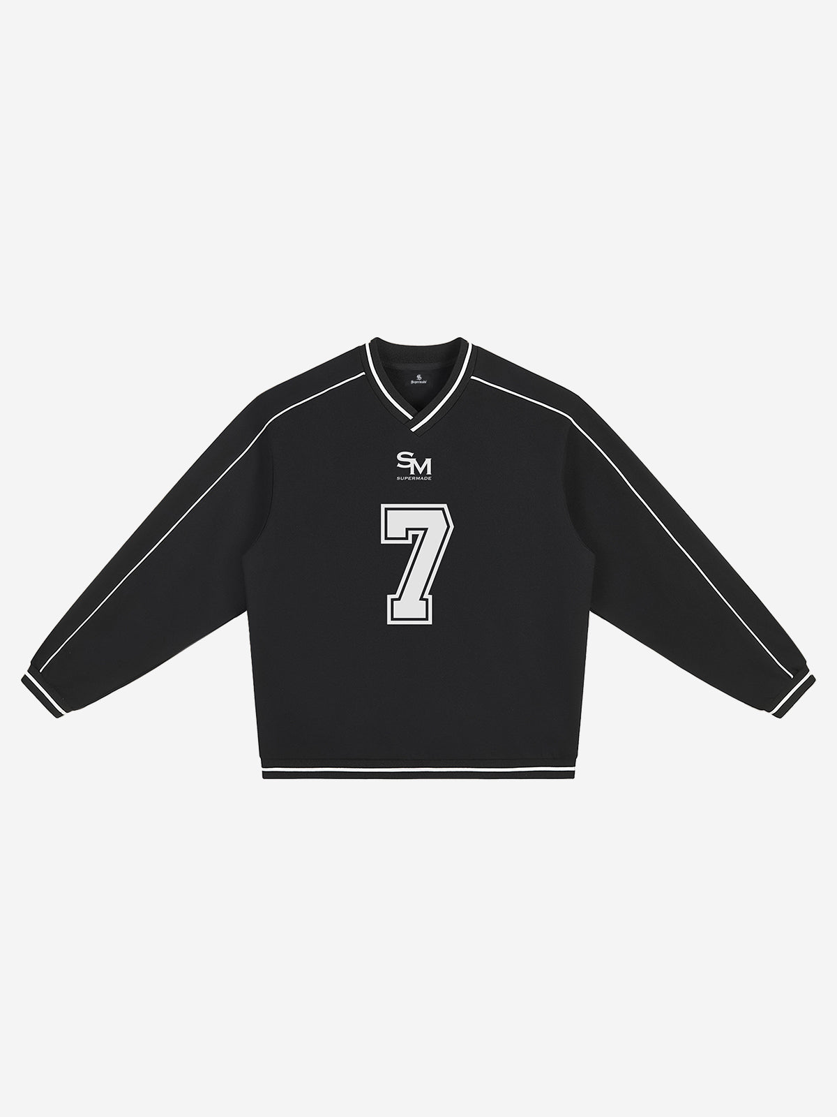 Striped Color Block Logo Graphic V-Neck Sweatshirt