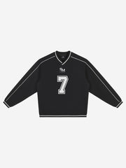 Striped Color Block Logo Graphic V-Neck Sweatshirt