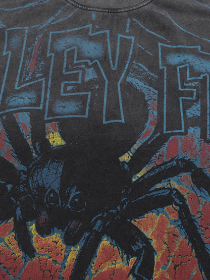 Spider Comic White Ink Print T-shirt 