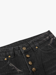 Button Fly Whiskering Bootcut Jeans