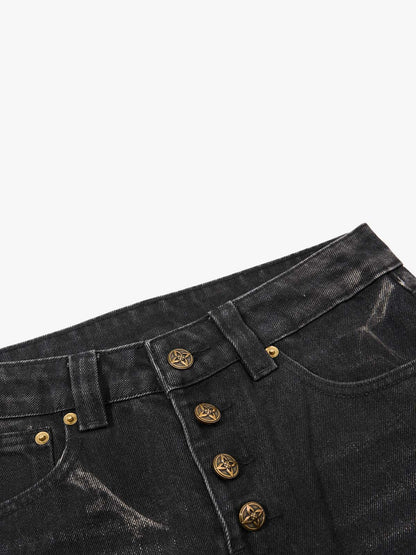 Button Fly Whiskering Bootcut Jeans
