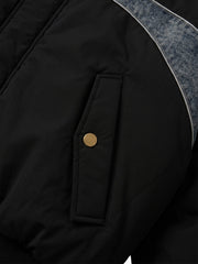 Denim Panel Hooded Padded Coats