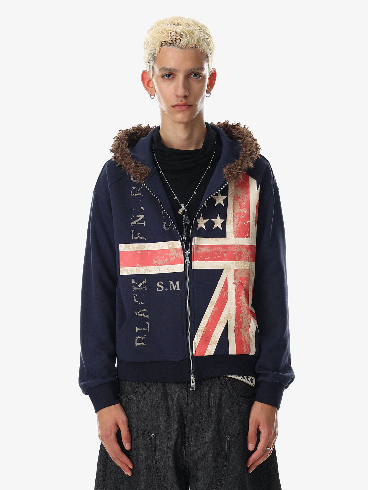 Giacca con cappuccio in pelliccia Union Jack