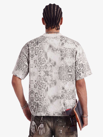 Vintage Distressed Irregular Leopard Print T-Shirt 