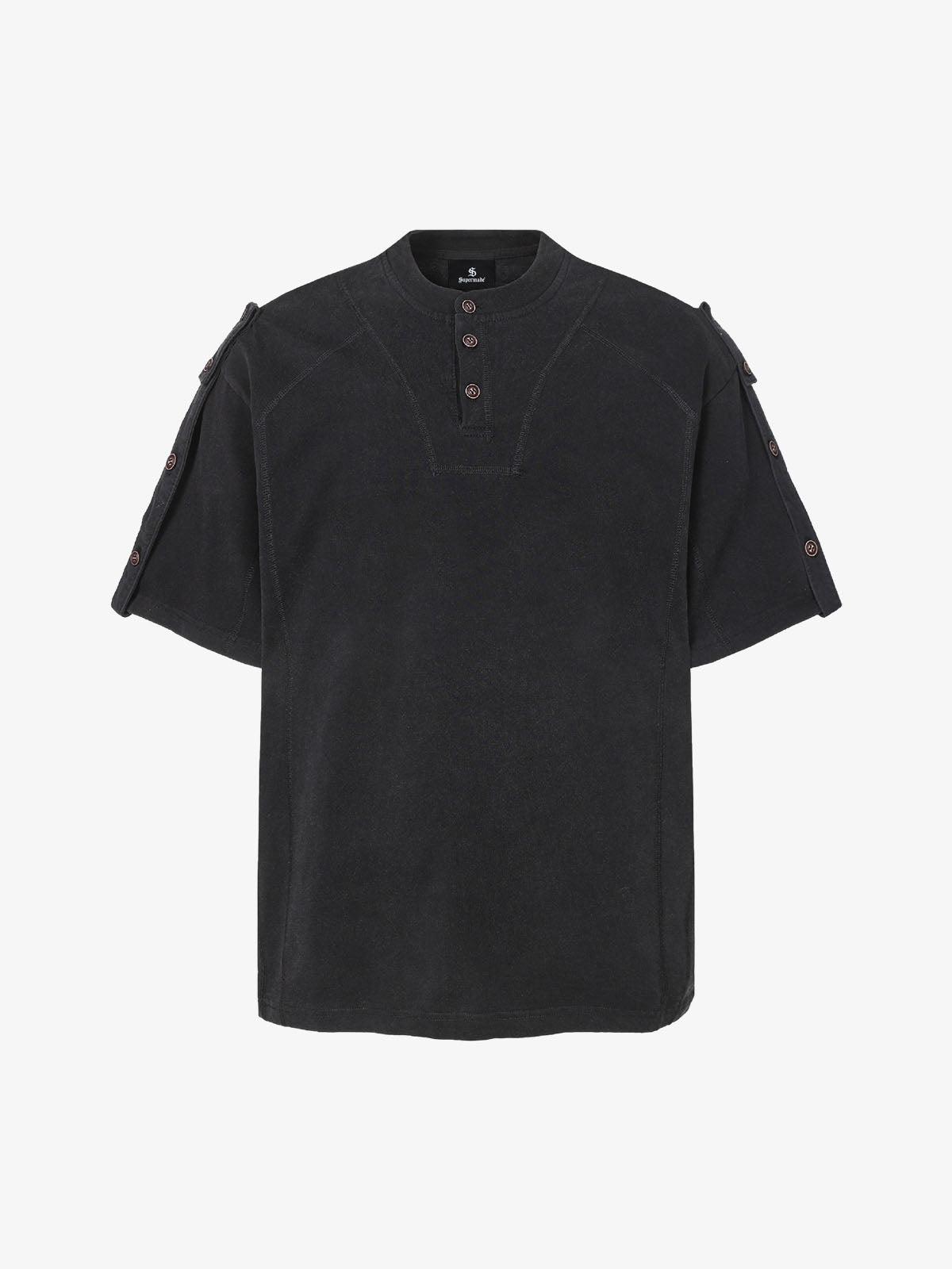 Vintage-Inspired Ombré Wash Henley Detail T-Shirt 