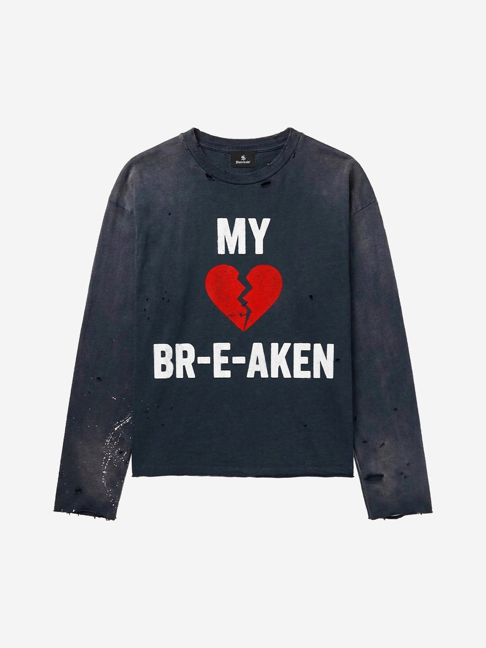 Distressed Graphic Ripped Long Sleeve Tee