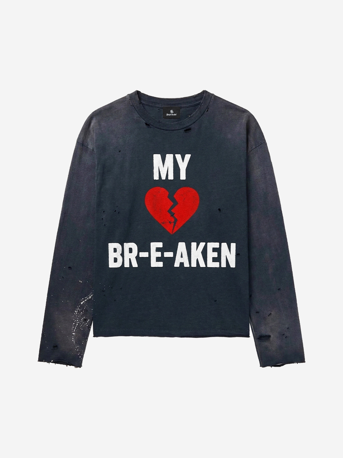 Distressed Graphic Ripped Long Sleeve Tee