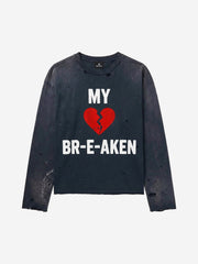 Distressed Graphic Ripped Long Sleeve Tee