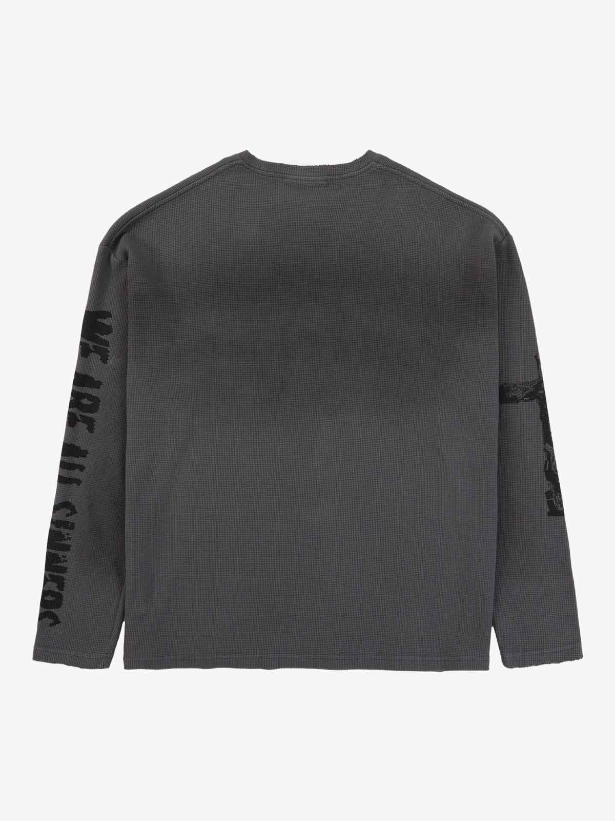 Supermade Waffle-Knit Distressed Gradient Print Long T-Shirt 