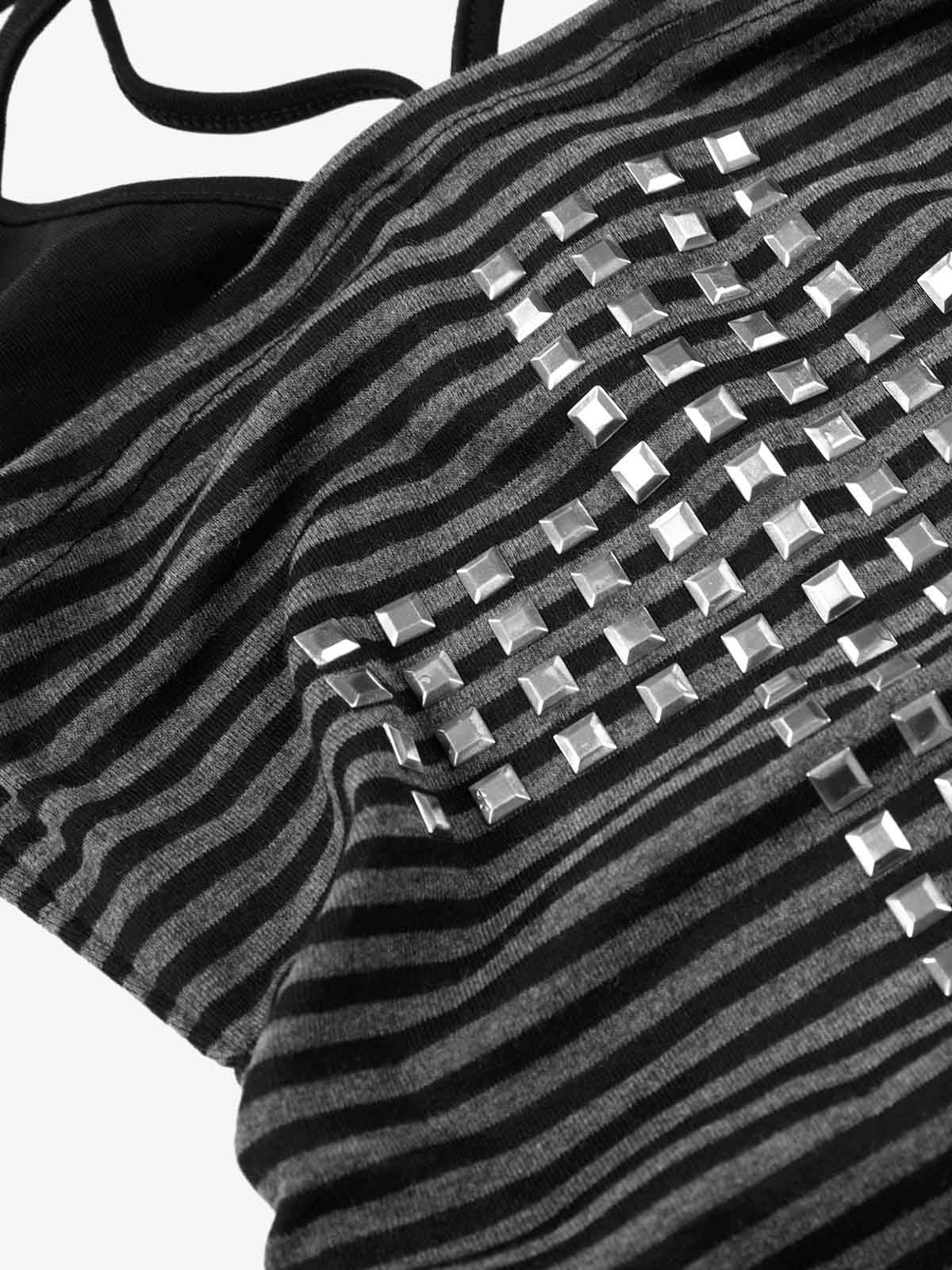 Striped Cross Rivet Detail Halter Cami Top