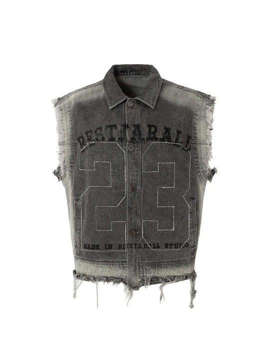 Street Retro Rivet Wasteland Style Denim Vest Sleeveless Jacket 