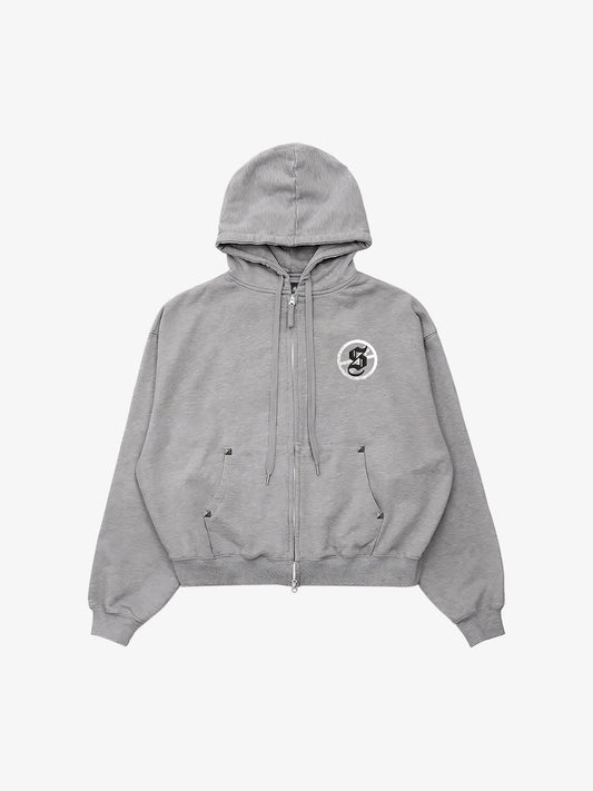 Hoodie mit Erdprint und Nietenbesatz „Goodbye World“