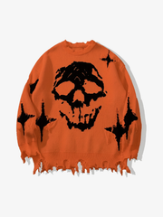 Distressed Skull Jacquard Sweater