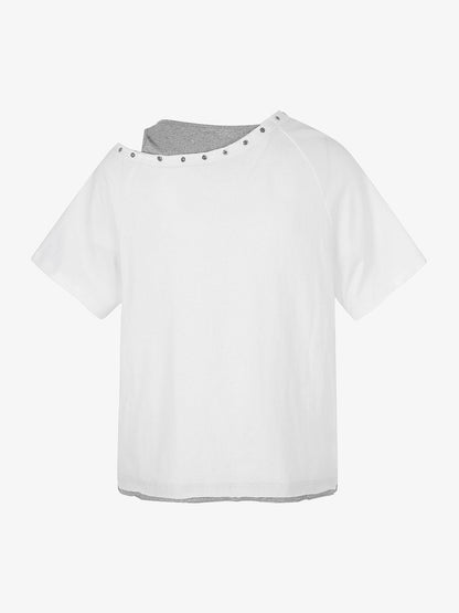 Gothic-Layered Grommet Strap T-Shirt 