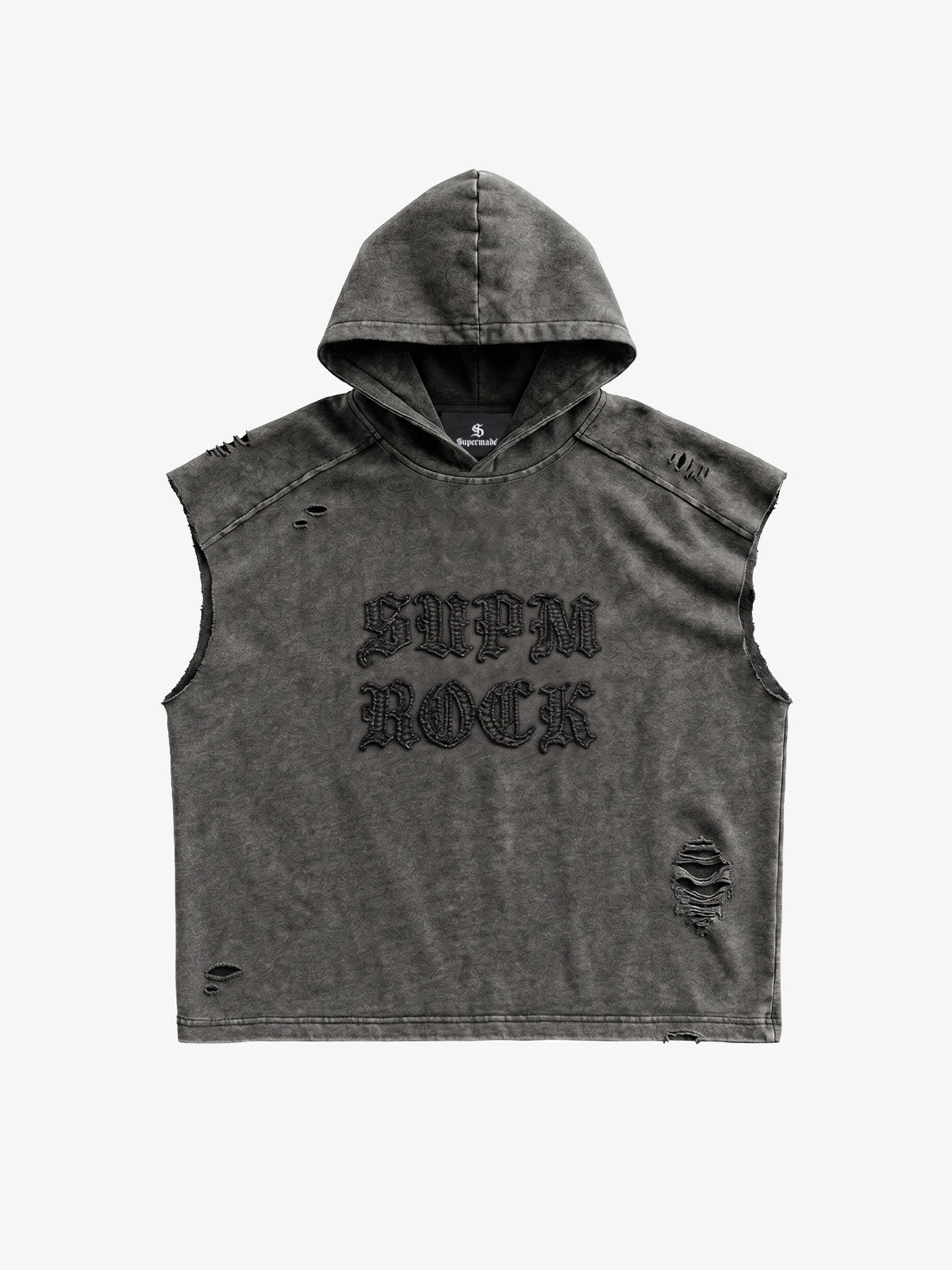 Distressed Washed Sleeveless Hoodie 
